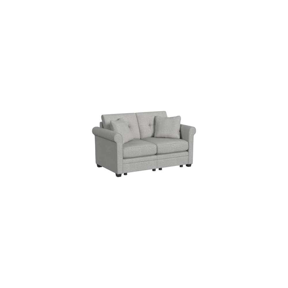 Linon KYVOS Mallory 84" Modular Three Seater Sofa with Rolled Arm in Hemp Grey Mist Includes 2 Couch Pillows