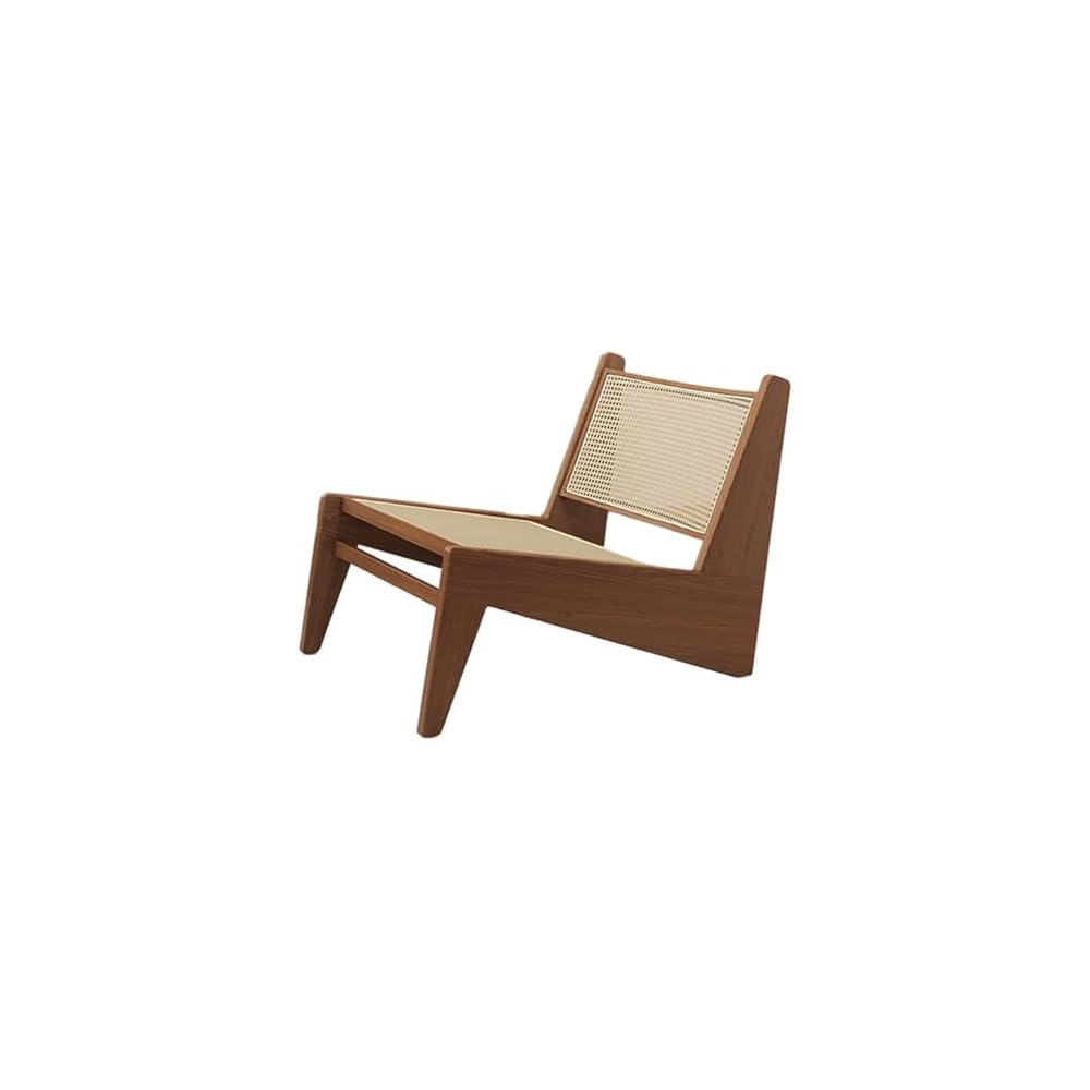 Mid Century Modern Rattan Accent Chair, Armless Solid Wood Comfy Side Chair, Stylish Furniture for Bedrooms, Balconies, Terraces – Cherry Finish