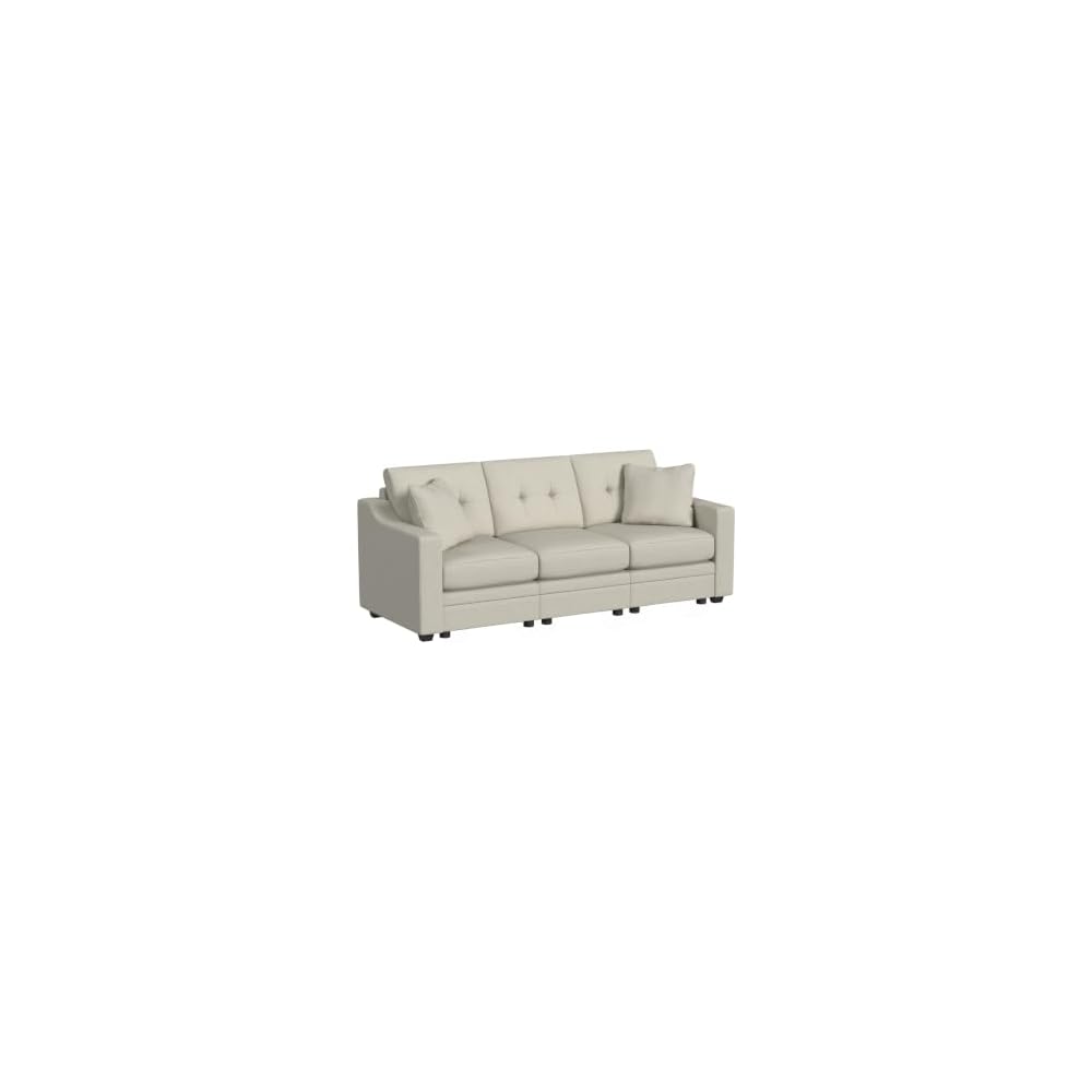 Linon KYVOS Mallory 84" Modular Three Seater Sofa with Rolled Arm in Hemp Grey Mist Includes 2 Couch Pillows