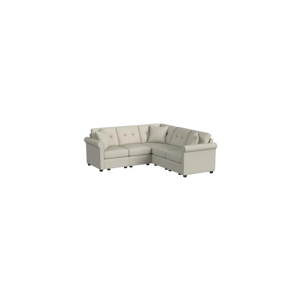 Linon KYVOS Mallory 84" Modular Three Seater Sofa with Rolled Arm in Hemp Grey Mist Includes 2 Couch Pillows