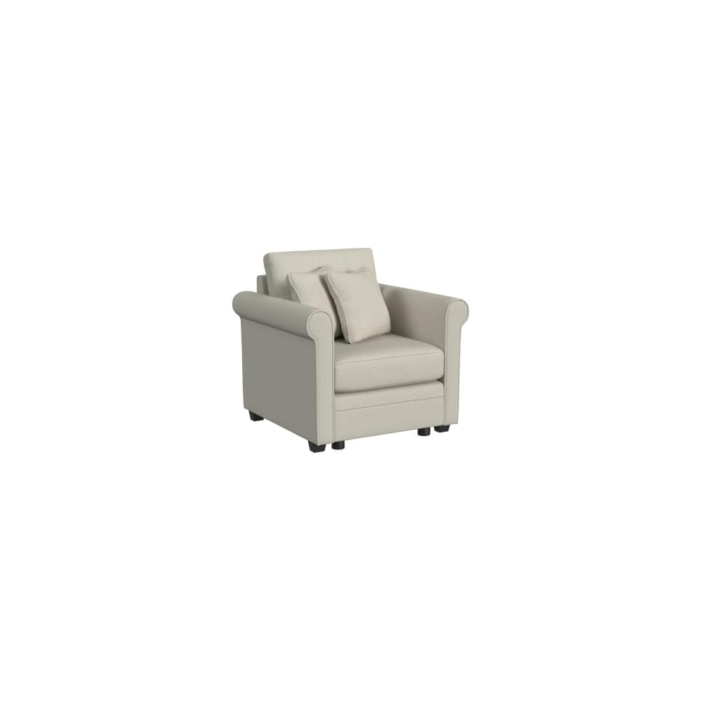 Linon KYVOS Mallory 84" Modular Three Seater Sofa with Rolled Arm in Hemp Grey Mist Includes 2 Couch Pillows