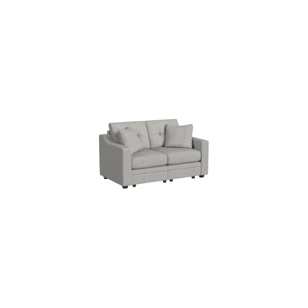 Linon KYVOS Mallory 84" Modular Three Seater Sofa with Rolled Arm in Hemp Grey Mist Includes 2 Couch Pillows