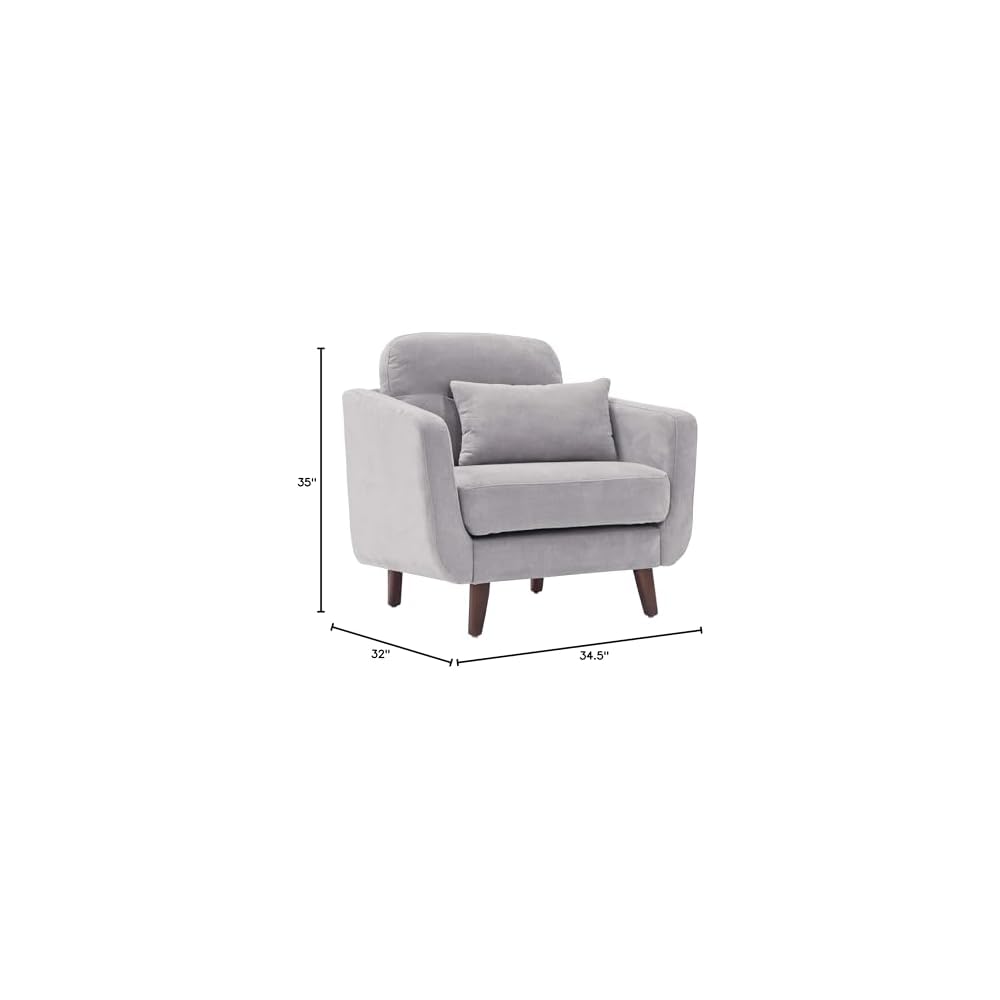Elle Decor Chloe Upholstered Living Room Armchair, Tufted Fabric Couch, Mid-Century Modern Tufted Chair with Padded Back Cushion, Light Gray
