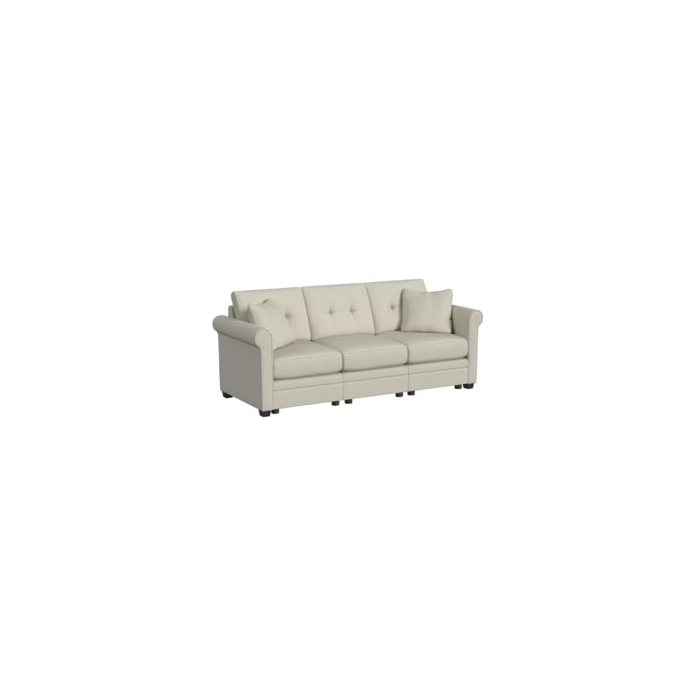 Linon KYVOS Mallory 84" Modular Three Seater Sofa with Rolled Arm in Hemp Grey Mist Includes 2 Couch Pillows