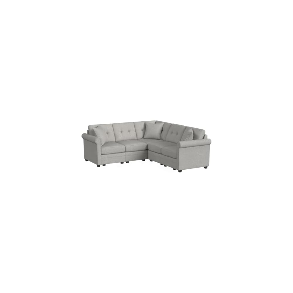 Linon KYVOS Mallory 84" Modular Three Seater Sofa with Rolled Arm in Hemp Grey Mist Includes 2 Couch Pillows