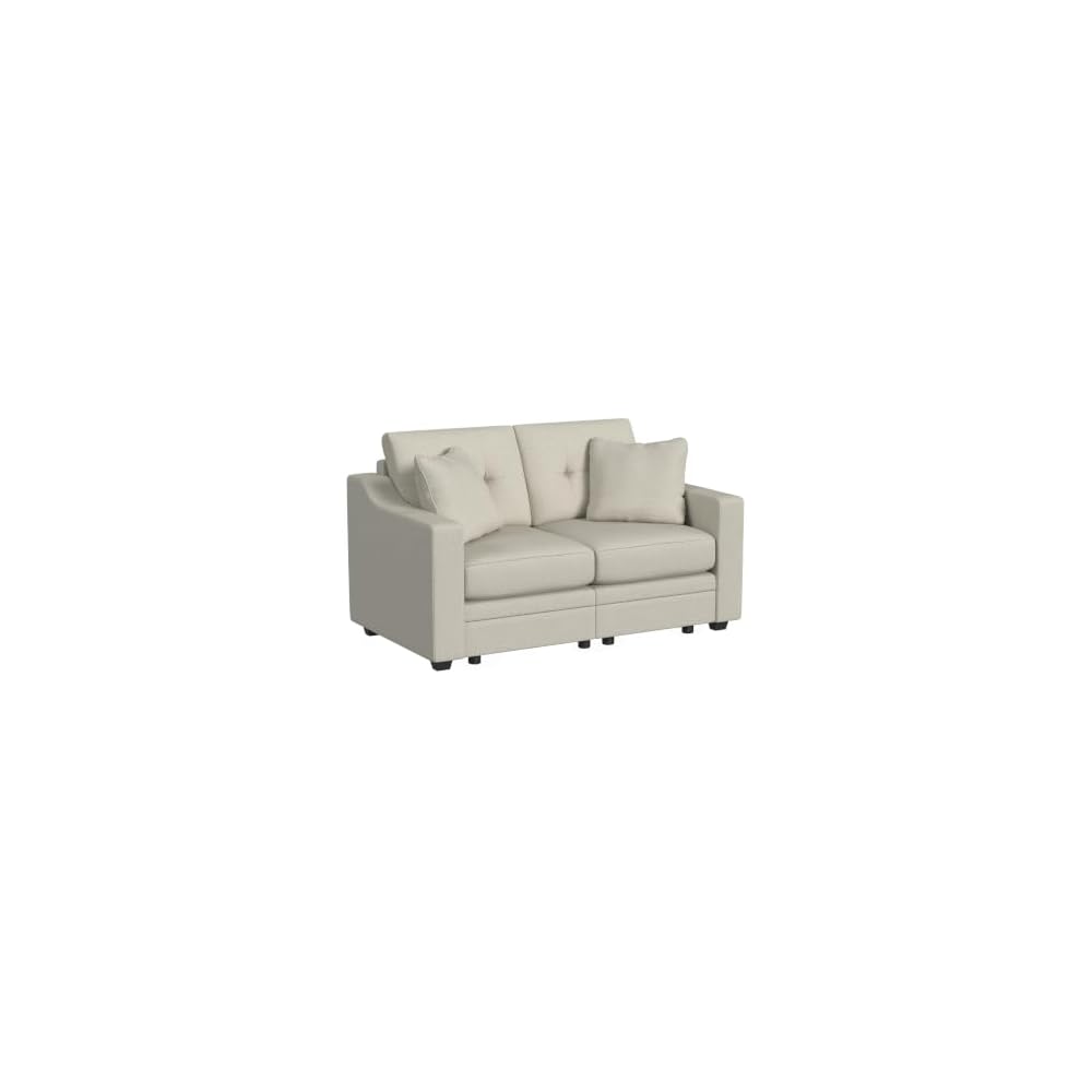 Linon KYVOS Mallory 84" Modular Three Seater Sofa with Rolled Arm in Hemp Grey Mist Includes 2 Couch Pillows
