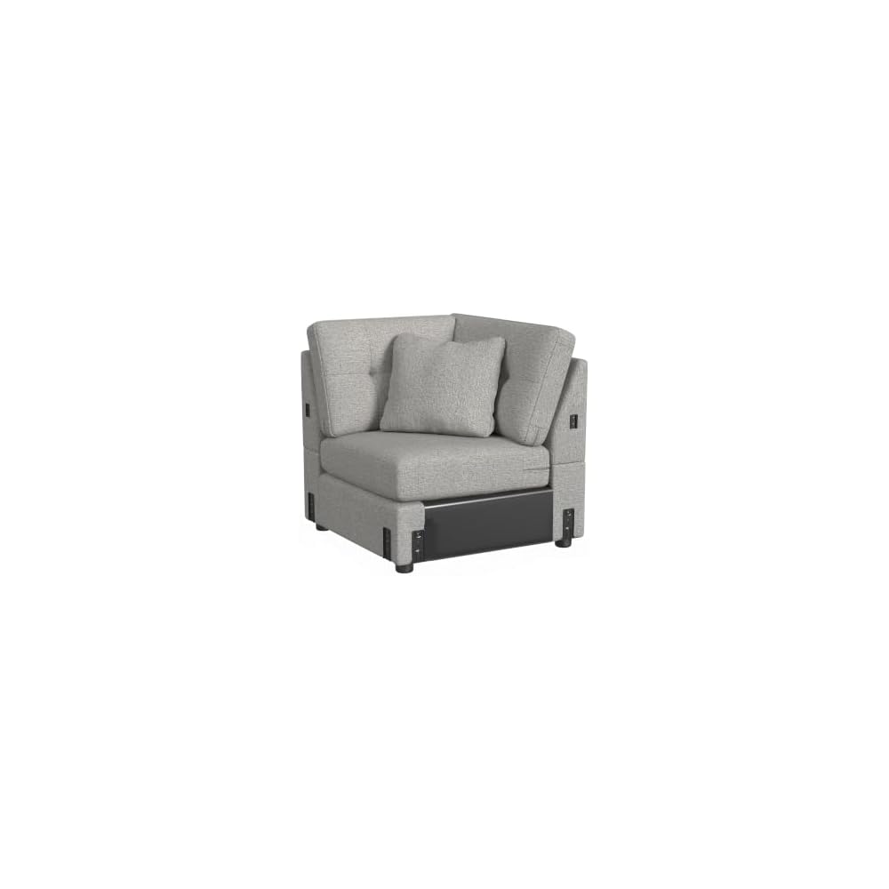 Linon KYVOS Mallory 84" Modular Three Seater Sofa with Rolled Arm in Hemp Grey Mist Includes 2 Couch Pillows
