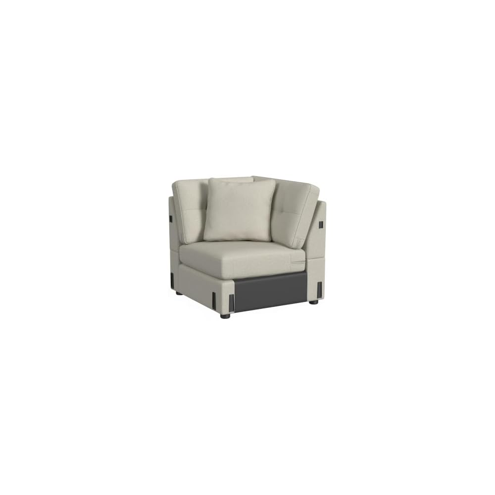 Linon KYVOS Mallory 84" Modular Three Seater Sofa with Rolled Arm in Hemp Grey Mist Includes 2 Couch Pillows