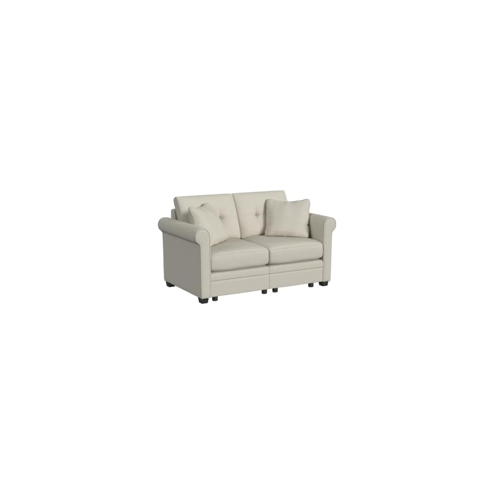 Linon KYVOS Mallory 84" Modular Three Seater Sofa with Rolled Arm in Hemp Grey Mist Includes 2 Couch Pillows