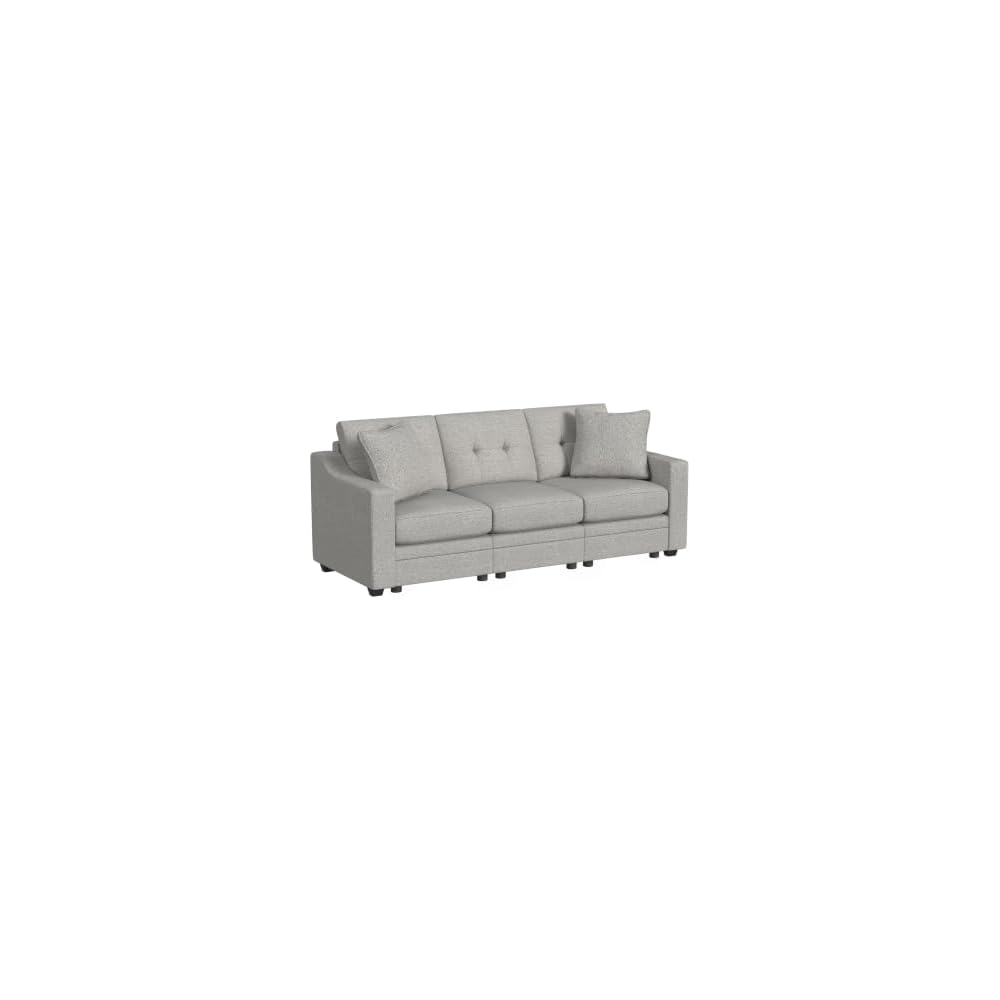 Linon KYVOS Mallory 84" Modular Three Seater Sofa with Rolled Arm in Hemp Grey Mist Includes 2 Couch Pillows