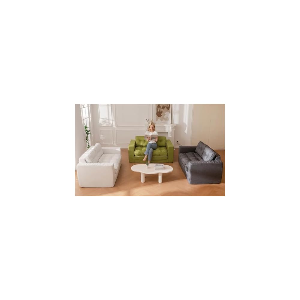YOSHOOT Loveseat Sleeper Sofa,55" Convertible Sofa Bed Couch Futon Couches for Living Room,3-in-1 Pull Out Floor Couch with Reclining Backrest and Pillows