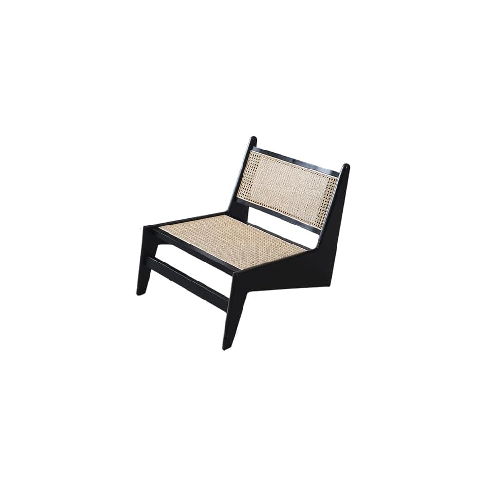 Mid Century Modern Rattan Accent Chair, Armless Solid Wood Comfy Side Chair, Stylish Furniture for Bedrooms, Balconies, Terraces – Cherry Finish