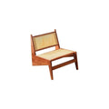 Mid Century Modern Rattan Accent Chair, Armless Solid Wood Comfy Side Chair, Stylish Furniture for Bedrooms, Balconies, Terraces – Cherry Finish