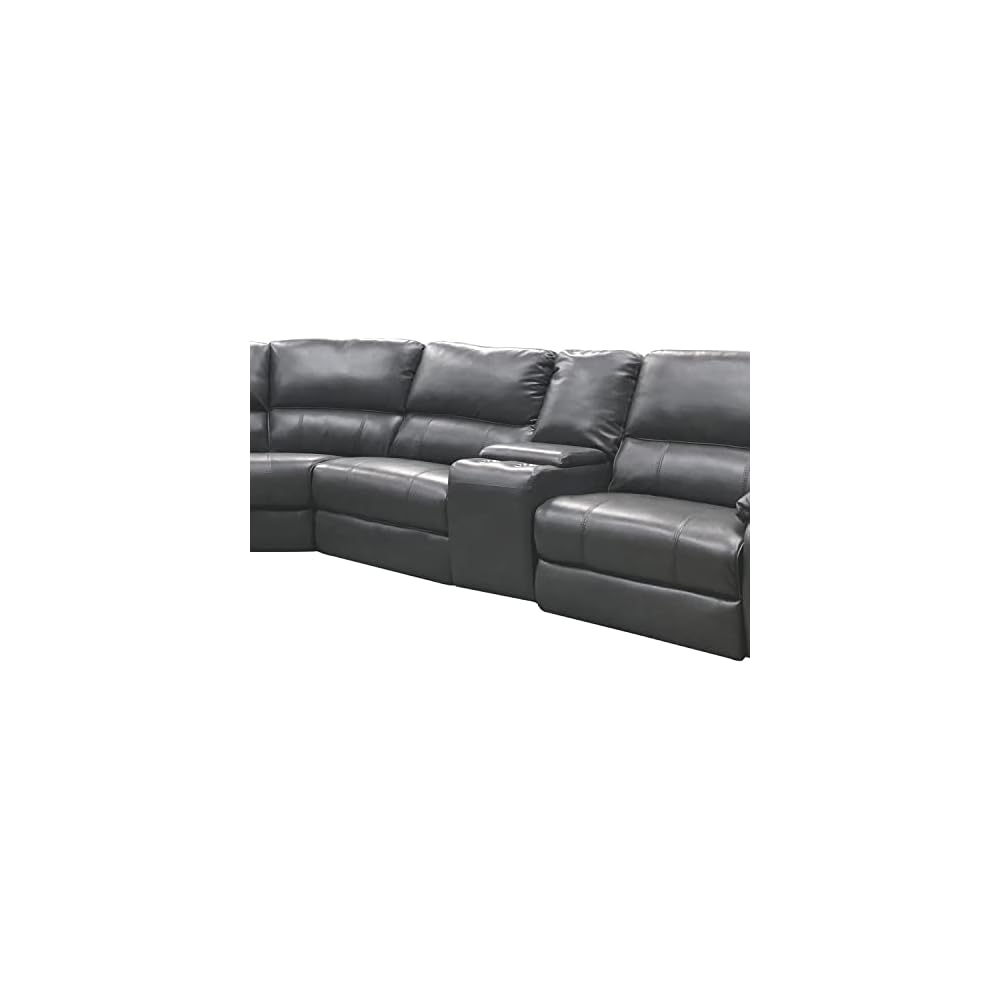 AC Pacific Brady 7 Piece Sectional Power Reclining Sofa | Faux Leather Couch with Storage Consoles, Cup Holders & USB Ports | Brown