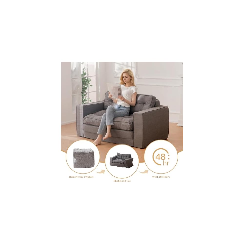 YOSHOOT Loveseat Sleeper Sofa,55" Convertible Sofa Bed Couch Futon Couches for Living Room,3-in-1 Pull Out Floor Couch with Reclining Backrest and Pillows