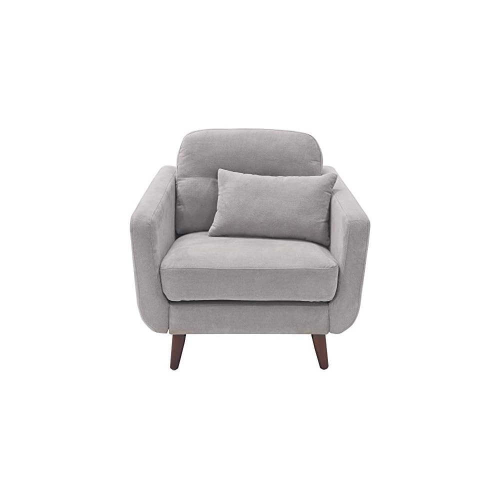 Elle Decor Chloe Upholstered Living Room Armchair, Tufted Fabric Couch, Mid-Century Modern Tufted Chair with Padded Back Cushion, Light Gray