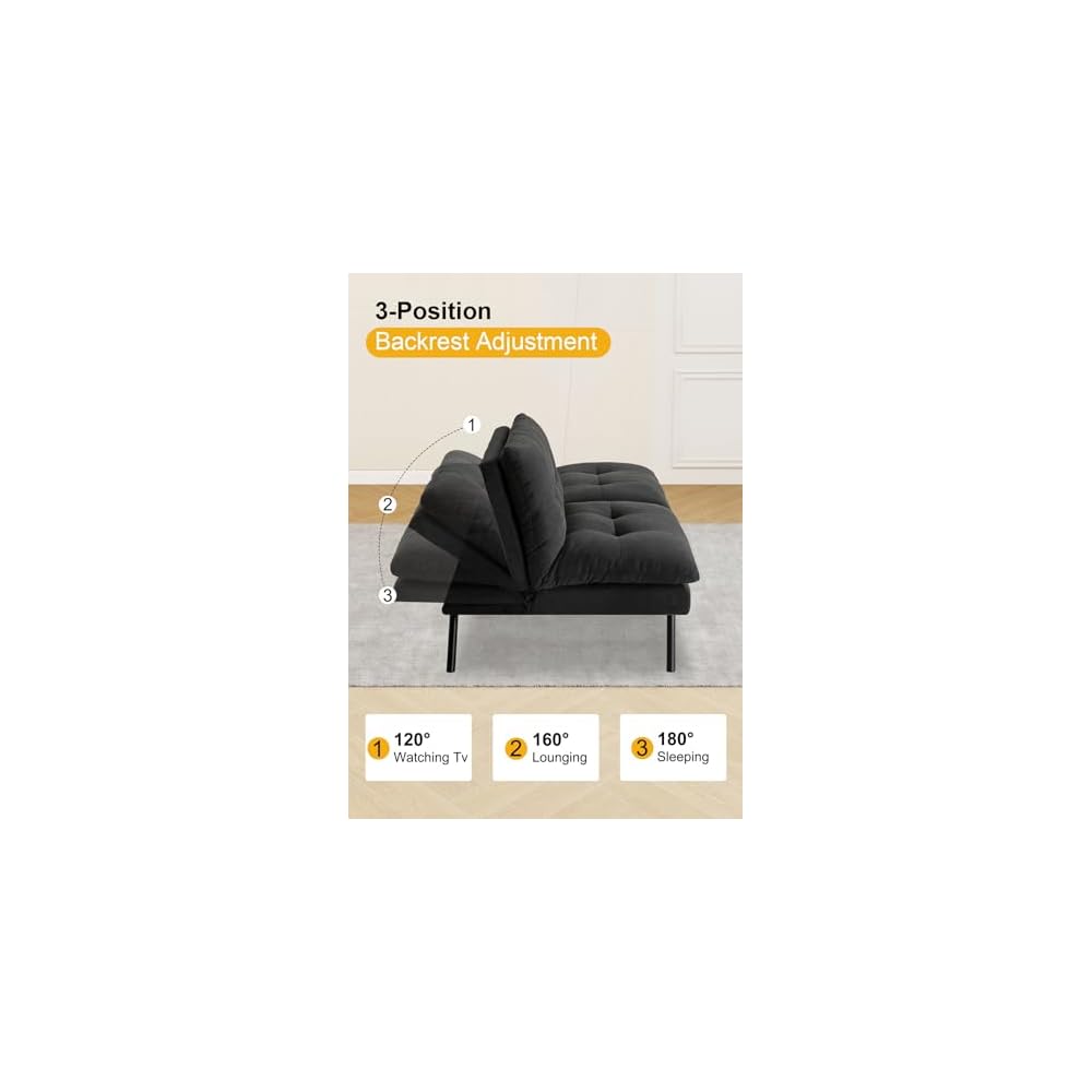 MUUEGM 68" Futon Sofa Bed,Futon Couch with Adjustable Backrest & Foldable Design,Convertible Sleeper Sofa for Small Spaces Livingroom Apartment Office(Black)