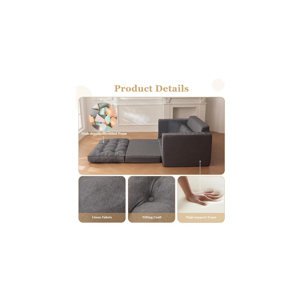 YOSHOOT Loveseat Sleeper Sofa,55" Convertible Sofa Bed Couch Futon Couches for Living Room,3-in-1 Pull Out Floor Couch with Reclining Backrest and Pillows