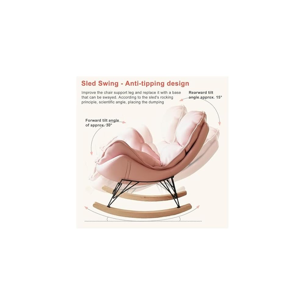 Modern Upholstered Recliner Rocking Chair with Ottoman - High Backrest Comfy Sofa Chair for Living Room & Bedroom Leisure Seating (Pink, No Footstool)