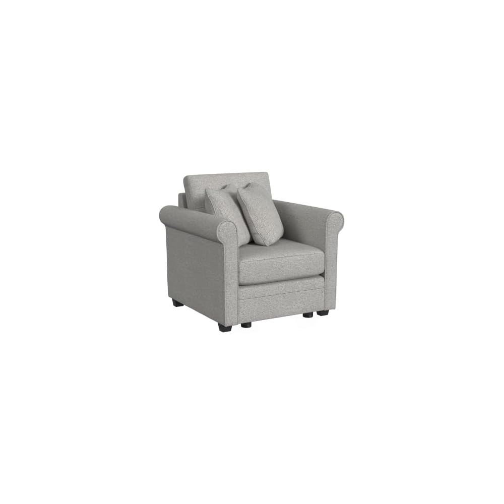 Linon KYVOS Mallory 84" Modular Three Seater Sofa with Rolled Arm in Hemp Grey Mist Includes 2 Couch Pillows