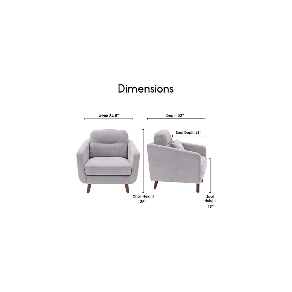 Elle Decor Chloe Upholstered Living Room Armchair, Tufted Fabric Couch, Mid-Century Modern Tufted Chair with Padded Back Cushion, Light Gray