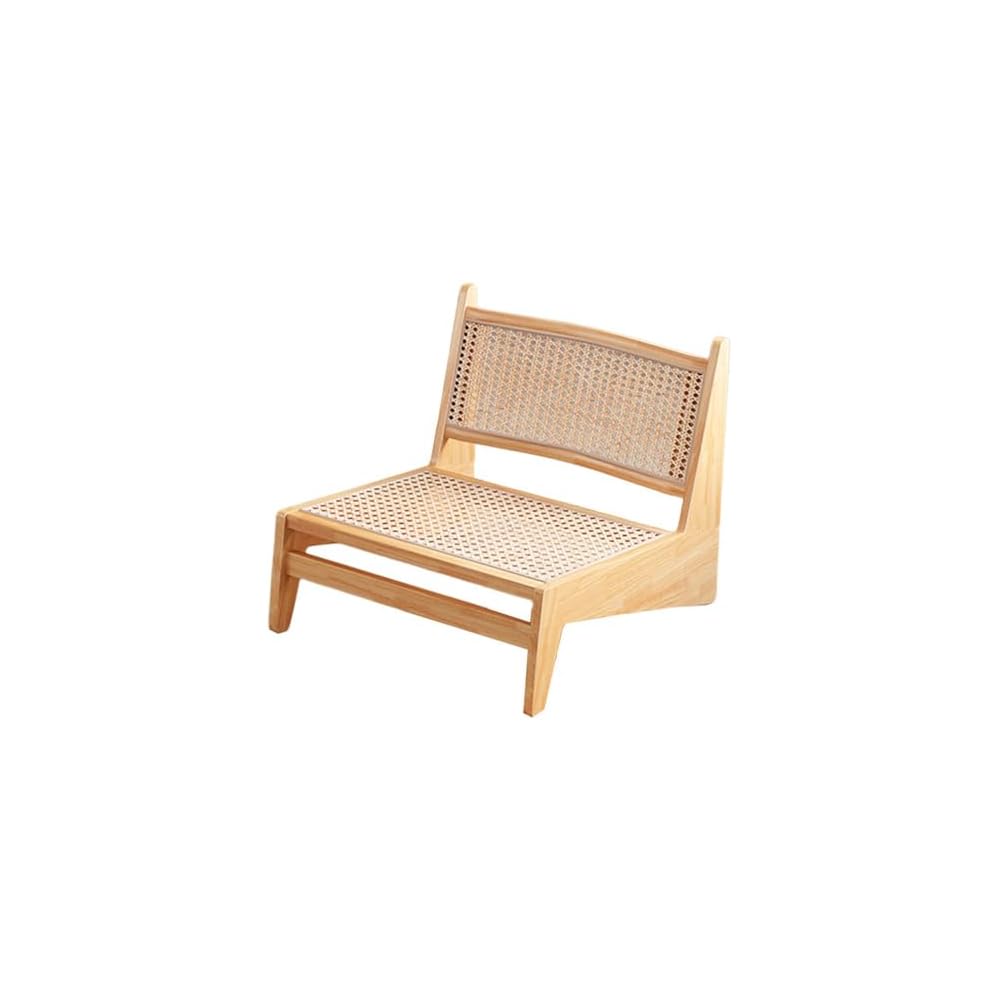 Mid Century Modern Rattan Accent Chair, Armless Solid Wood Comfy Side Chair, Stylish Furniture for Bedrooms, Balconies, Terraces – Cherry Finish