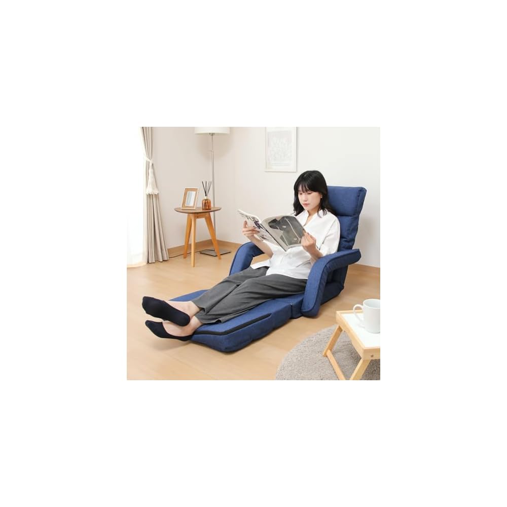 Fuji Boeki 60285 Chair Single Seater Sofa, 42 Tiers Gear, Reclining Function, 4-Way Seat Cushion, Cot, Ottoman, Width 26.4 x Depth 22.8 x Height 27.6 x Height 27.6 inches (67 x 58 x 70 cm), Navy