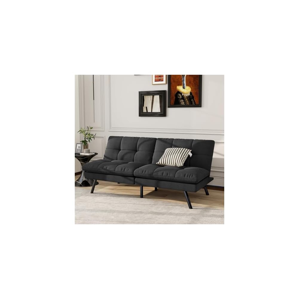 MUUEGM 68" Futon Sofa Bed,Futon Couch with Adjustable Backrest & Foldable Design,Convertible Sleeper Sofa for Small Spaces Livingroom Apartment Office(Black)