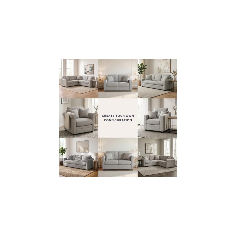 Linon KYVOS Mallory 84" Modular Three Seater Sofa with Rolled Arm in Hemp Grey Mist Includes 2 Couch Pillows