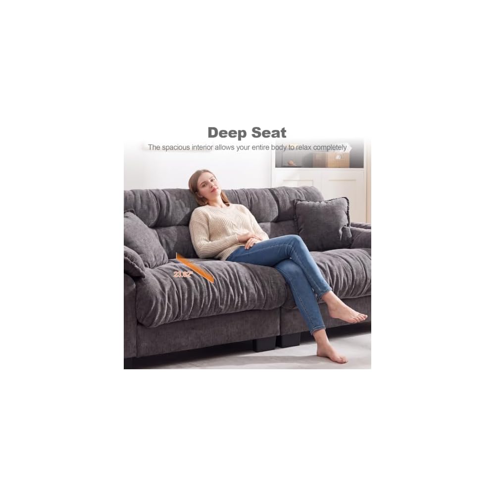 90.5" Modular Cloud Sofa, 2 Seater Couch, Oversized Loveseat with Armrest Pillow, Comfy Tufted Couch, Deep Seat Love Seats for Living Room, Apartment, Small Space- Grey