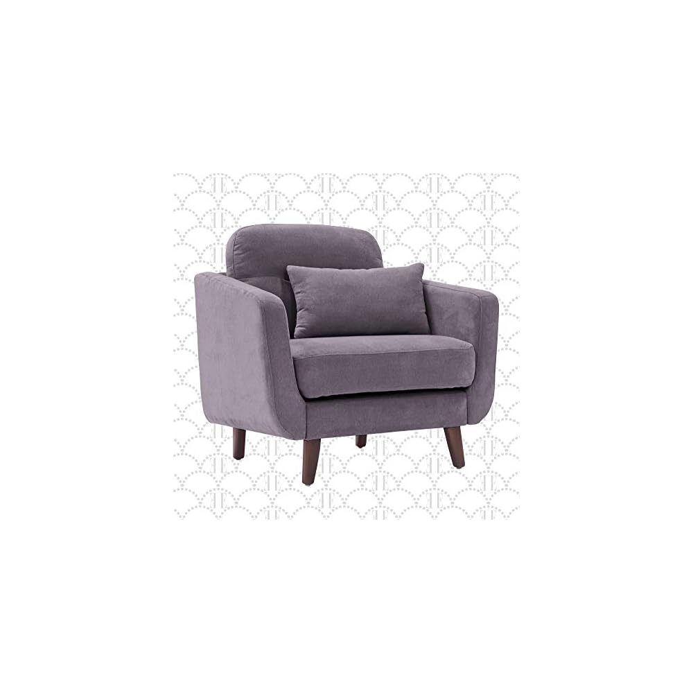 Elle Decor Chloe Upholstered Living Room Armchair, Tufted Fabric Couch, Mid-Century Modern Tufted Chair with Padded Back Cushion, Light Gray