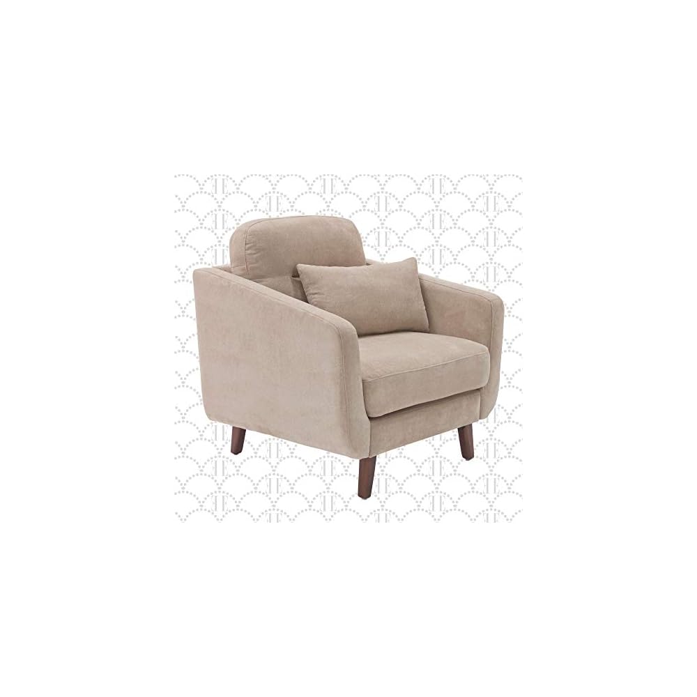 Elle Decor Chloe Upholstered Living Room Armchair, Tufted Fabric Couch, Mid-Century Modern Tufted Chair with Padded Back Cushion, Light Gray