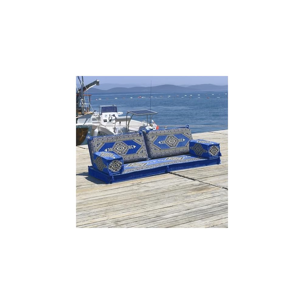 mysticalanatolia Arabic Majlis Sofa Set Arabian Couches 75x27x4 inch for Home Living Room Patio Bohemian Oriental Floor Seating Furniture Indoor Outdoor Lounge Loveseat Futon