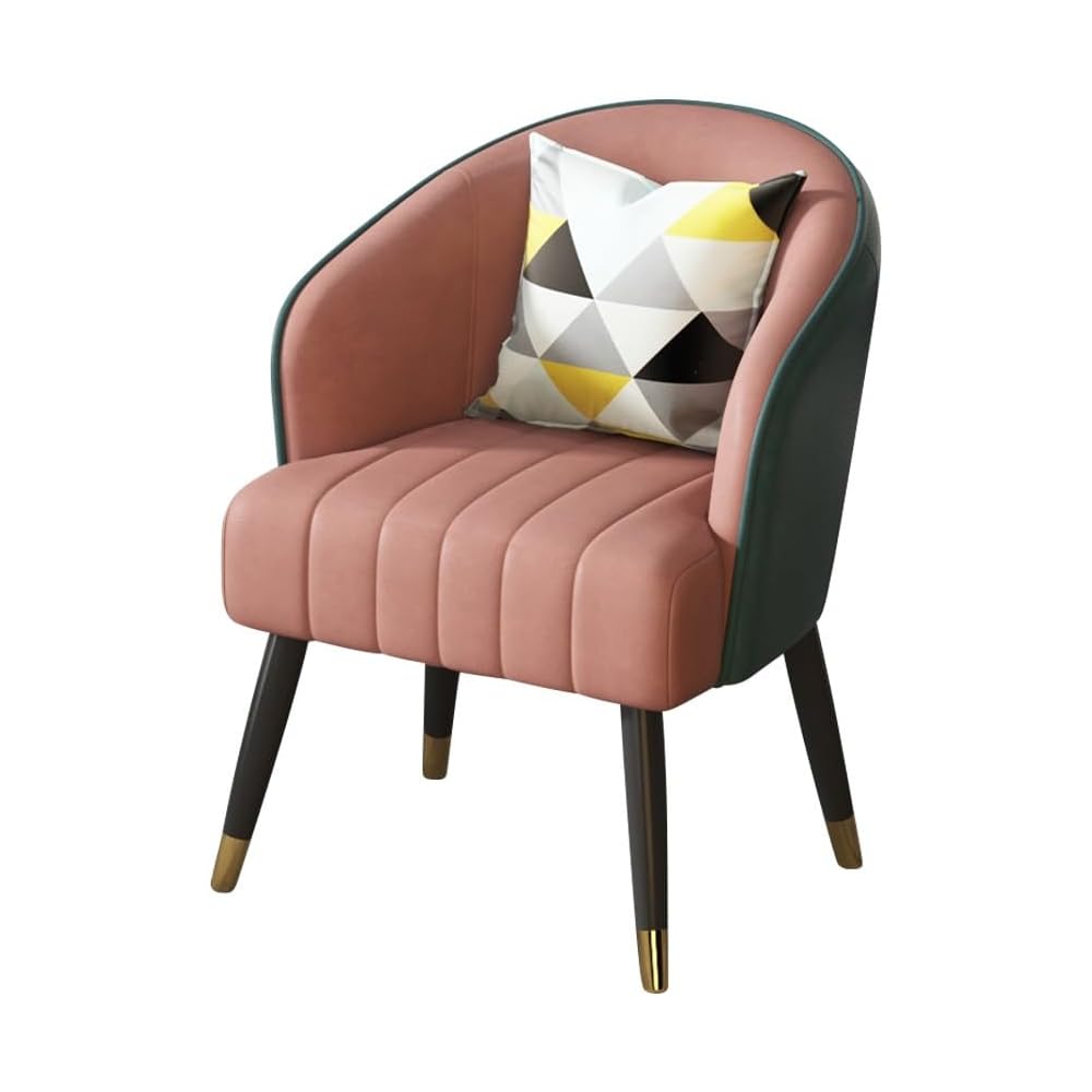 Modern Backrest Chairs Upholstered Guest Chair with Pillows,Mid Century Arm Chair for Living Room Office Hotel Lobby,Single Sofa Chair Side Accent Chair(Pink,Gold Legs)