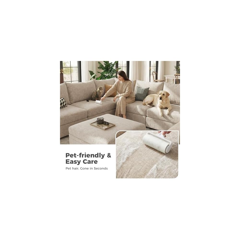 ABCASA 166.6" Oversized Modular Sectional Sofa, Large 9 Seater L Shaped Couch with Storage Ottoman with Reversible Chaise Deep Seat for Living Room, Apartment - Beige Chenille