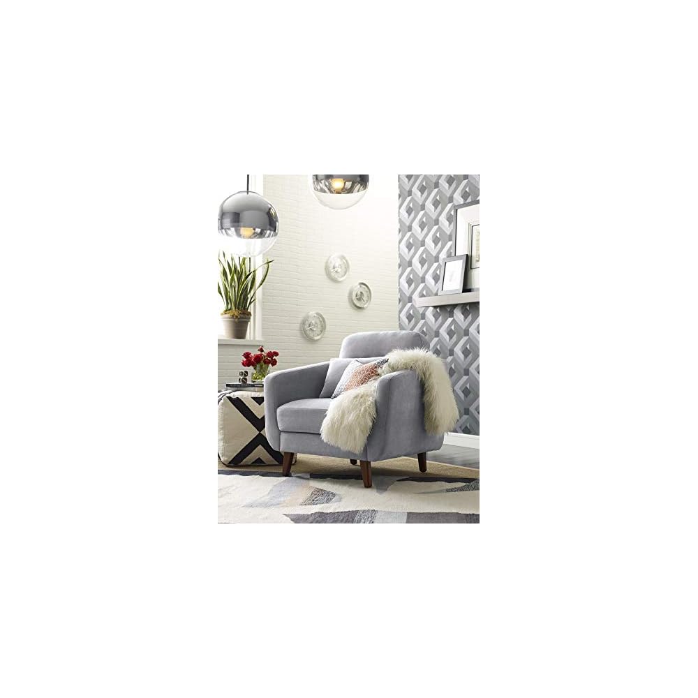Elle Decor Chloe Upholstered Living Room Armchair, Tufted Fabric Couch, Mid-Century Modern Tufted Chair with Padded Back Cushion, Light Gray