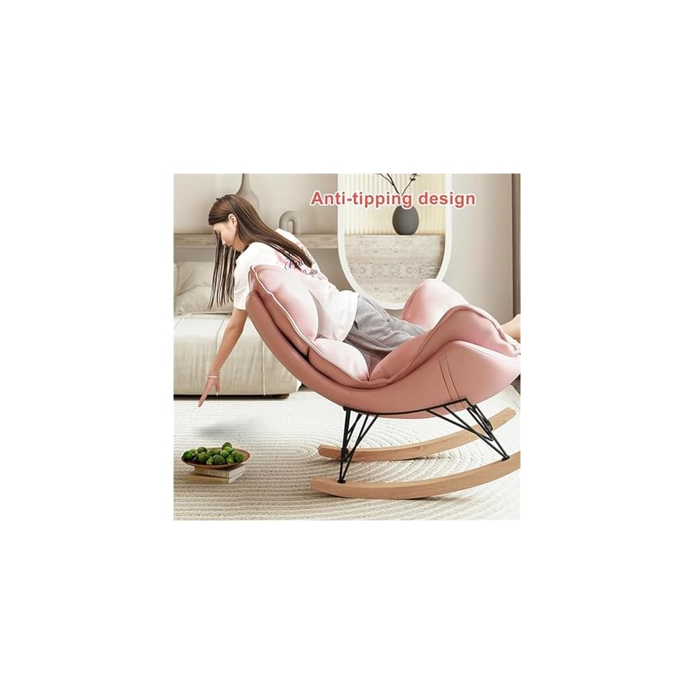 Modern Upholstered Recliner Rocking Chair with Ottoman - High Backrest Comfy Sofa Chair for Living Room & Bedroom Leisure Seating (Pink, No Footstool)