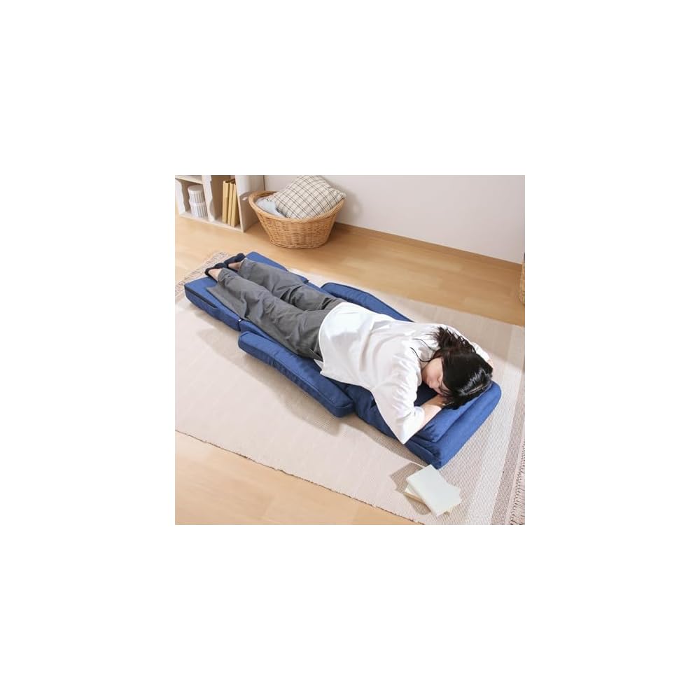 Fuji Boeki 60285 Chair Single Seater Sofa, 42 Tiers Gear, Reclining Function, 4-Way Seat Cushion, Cot, Ottoman, Width 26.4 x Depth 22.8 x Height 27.6 x Height 27.6 inches (67 x 58 x 70 cm), Navy