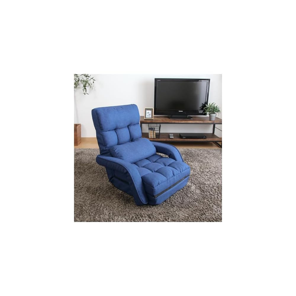 Fuji Boeki 60285 Chair Single Seater Sofa, 42 Tiers Gear, Reclining Function, 4-Way Seat Cushion, Cot, Ottoman, Width 26.4 x Depth 22.8 x Height 27.6 x Height 27.6 inches (67 x 58 x 70 cm), Navy