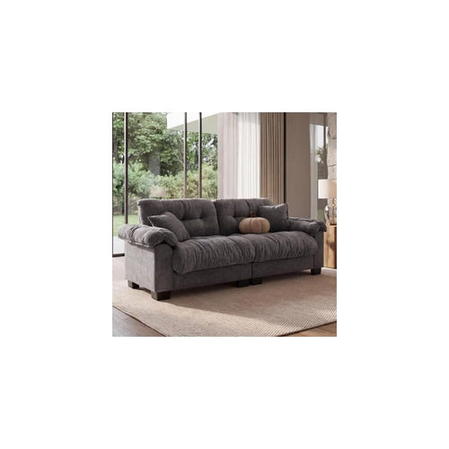 90.5" Modular Cloud Sofa, 2 Seater Couch, Oversized Loveseat with Armrest Pillow, Comfy Tufted Couch, Deep Seat Love Seats for Living Room, Apartment, Small Space- Grey