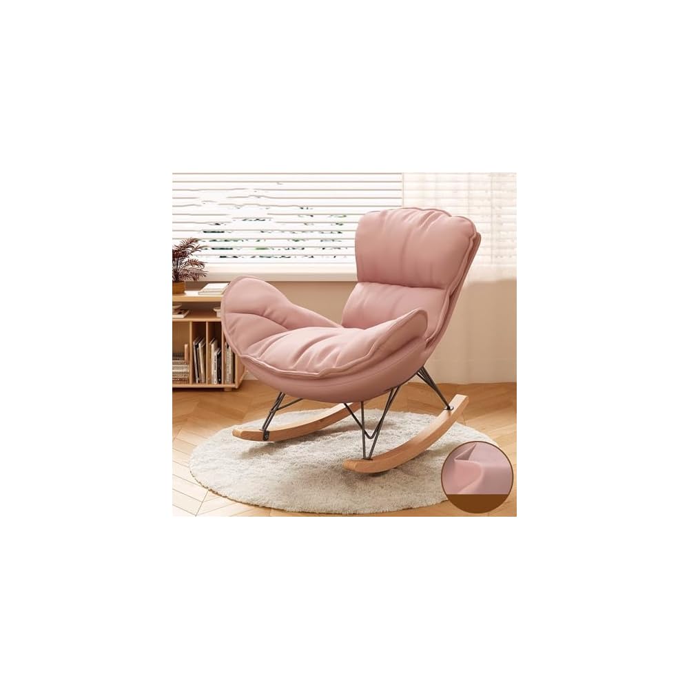 Modern Upholstered Recliner Rocking Chair with Ottoman - High Backrest Comfy Sofa Chair for Living Room & Bedroom Leisure Seating (Pink, No Footstool)