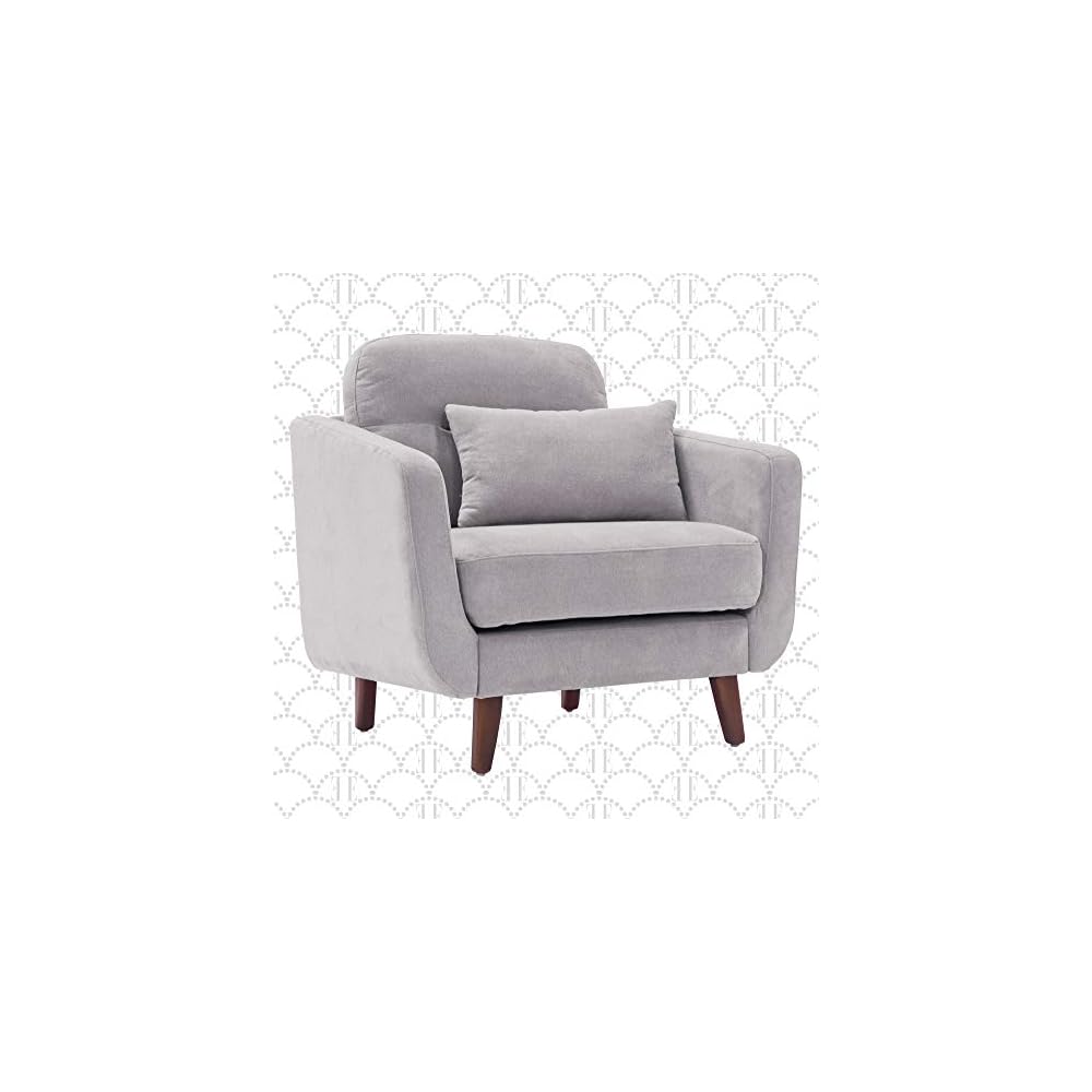 Elle Decor Chloe Upholstered Living Room Armchair, Tufted Fabric Couch, Mid-Century Modern Tufted Chair with Padded Back Cushion, Light Gray