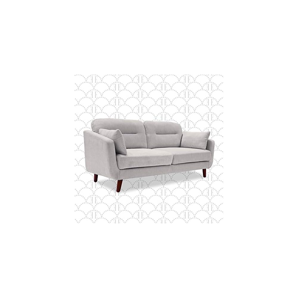 Elle Decor Chloe Upholstered Living Room Armchair, Tufted Fabric Couch, Mid-Century Modern Tufted Chair with Padded Back Cushion, Light Gray
