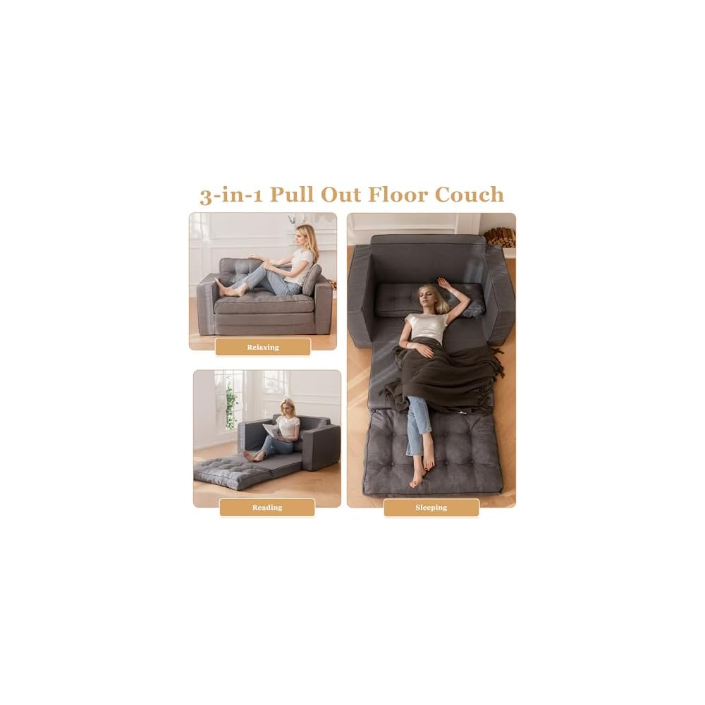 YOSHOOT Loveseat Sleeper Sofa,55" Convertible Sofa Bed Couch Futon Couches for Living Room,3-in-1 Pull Out Floor Couch with Reclining Backrest and Pillows