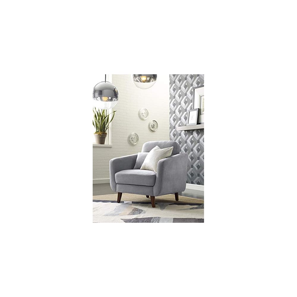 Elle Decor Chloe Upholstered Living Room Armchair, Tufted Fabric Couch, Mid-Century Modern Tufted Chair with Padded Back Cushion, Light Gray