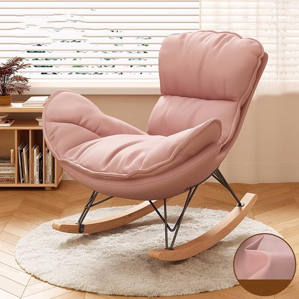 Modern Upholstered Recliner Rocking Chair with Ottoman - High Backrest Comfy Sofa Chair for Living Room & Bedroom Leisure Seating (Pink, No Footstool)