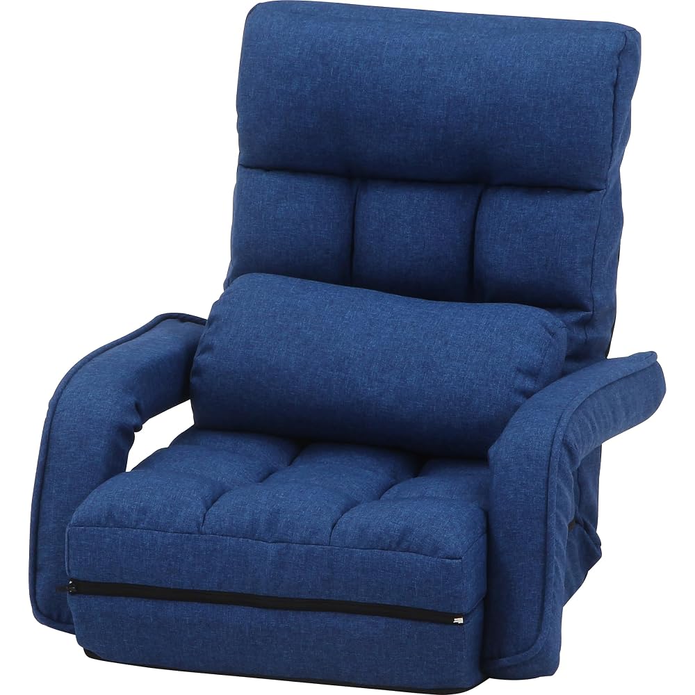 Fuji Boeki 60285 Chair Single Seater Sofa, 42 Tiers Gear, Reclining Function, 4-Way Seat Cushion, Cot, Ottoman, Width 26.4 x Depth 22.8 x Height 27.6 x Height 27.6 inches (67 x 58 x 70 cm), Navy
