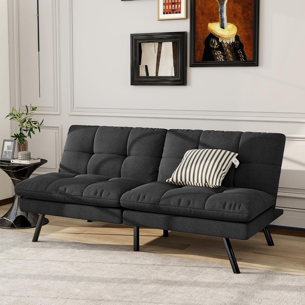 MUUEGM 68" Futon Sofa Bed,Futon Couch with Adjustable Backrest & Foldable Design,Convertible Sleeper Sofa for Small Spaces Livingroom Apartment Office(Black)