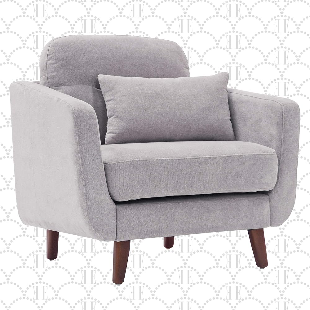 Elle Decor Chloe Upholstered Living Room Armchair, Tufted Fabric Couch, Mid-Century Modern Tufted Chair with Padded Back Cushion, Light Gray